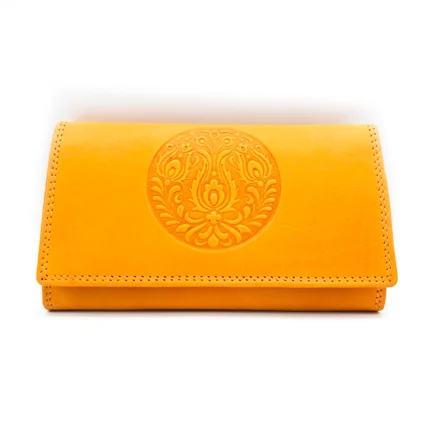 Portofel damă din piele naturală – model Lalele, portocaliu