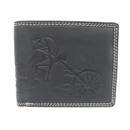 Portofel bărbați cu grafică din piele naturală fără capsă - Motocicletă tip 1 negru