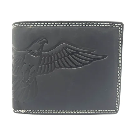 Portofel bărbați cu grafică din piele naturală fără capsă - Vultur zburător negru